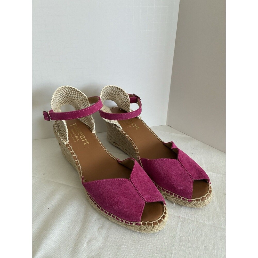 Paseart Made in Spain Suede Leather Espadrille Wedge Sandals Pink Women’s 39